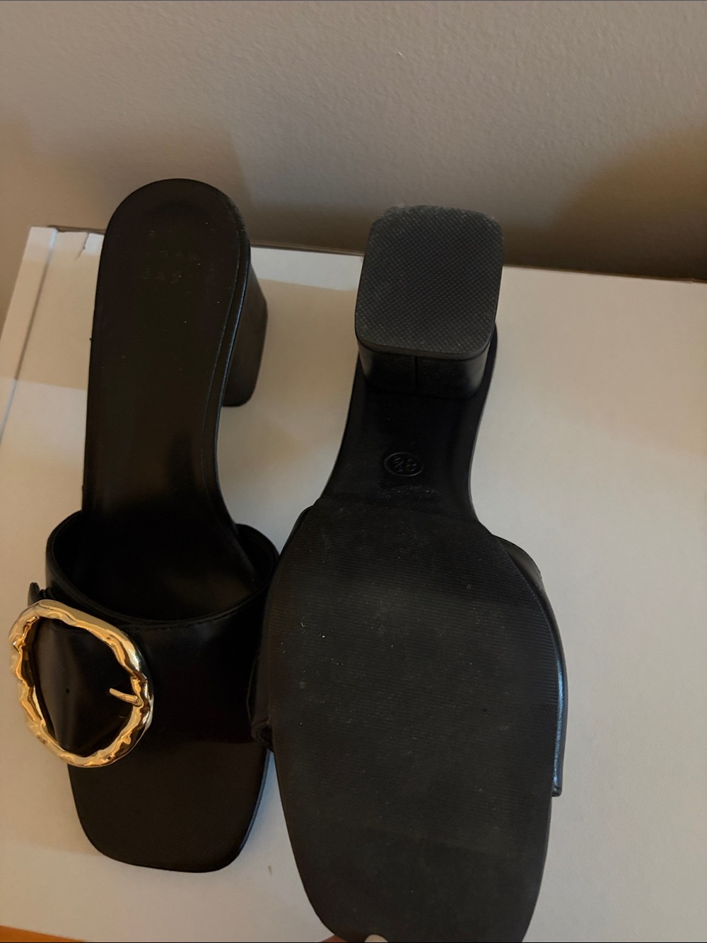 a new day Black Slide Mules with Gold Buckle - Picture 3 of 4